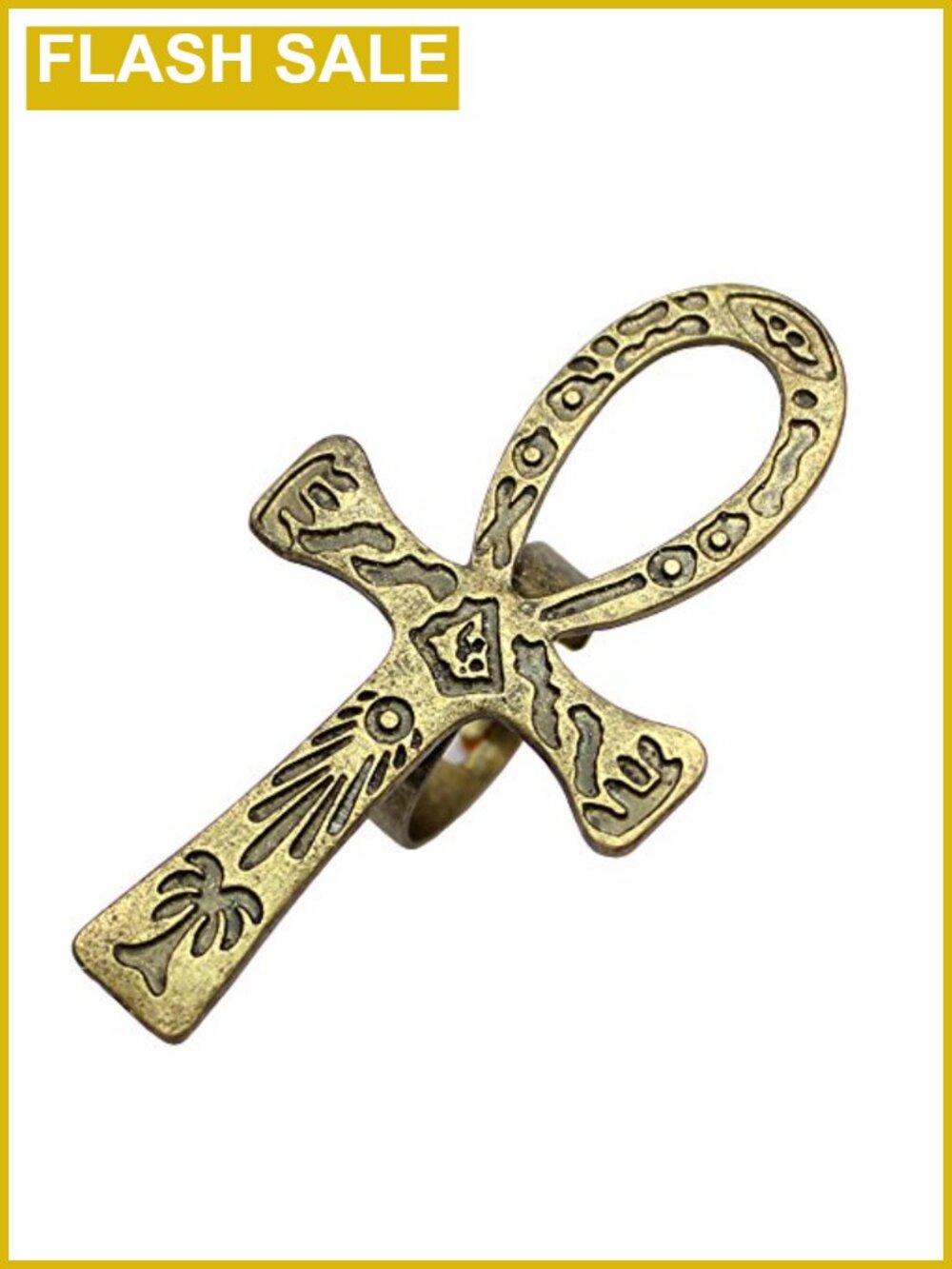 Ankh Key of Life Ring Cleopatra Egyptian Hieroglyphic Carved Band Gold Plated